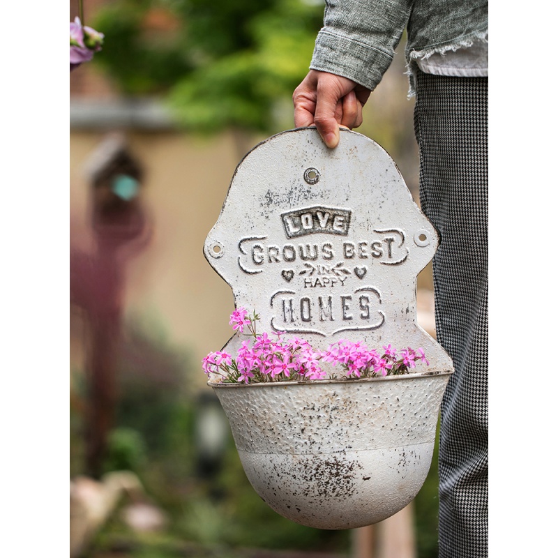 美帮汇铁皮挂桶吊盆花桶花盆 复古壁挂插花干花田园日式阳台高清大图