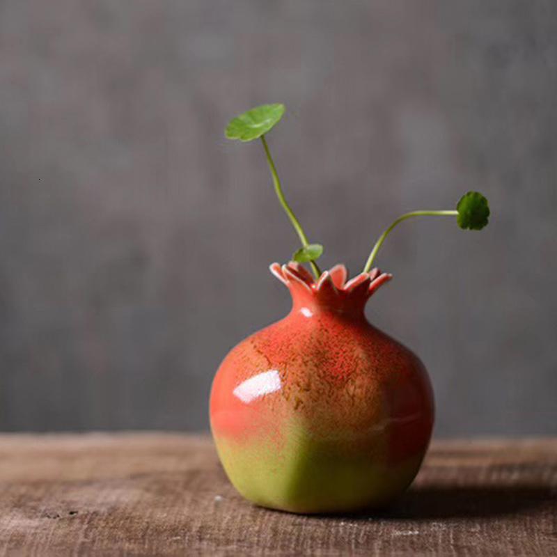 全手工陶瓷石榴花瓶摆件仿真石榴花器插花瓷器家居饰品装饰陈列 三维