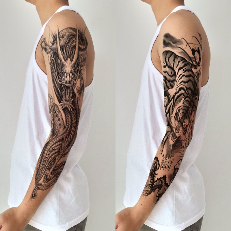 大花臂全臂防水男女持久纹身贴机械手臂悟空艺妓整臂龙仿真刺青贴 一