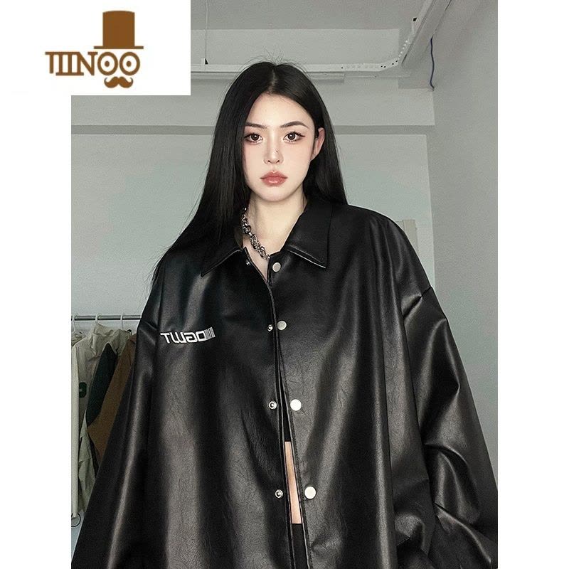 YANXU机车皮衣外套男款秋季2023新款美式高街痞帅百搭宽松休闲pu皮夹克图片