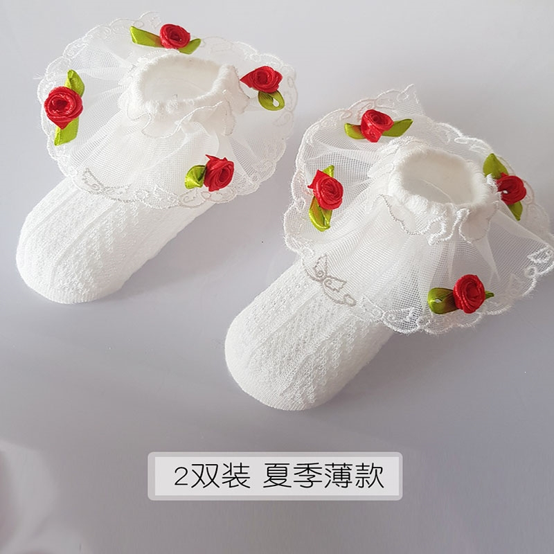 智扣春夏薄款婴儿宝宝袜6-12个月1234岁网眼透气高弹蕾丝花边公主