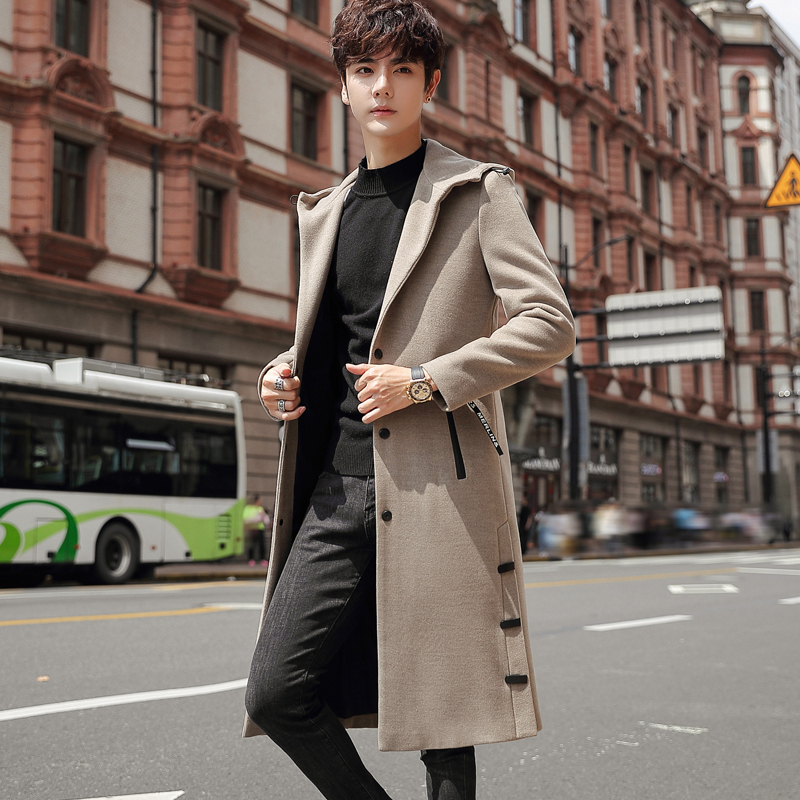 yuansu秋冬毛呢大衣男中长款韩版潮流长款过膝帅气春秋男款风衣呢子