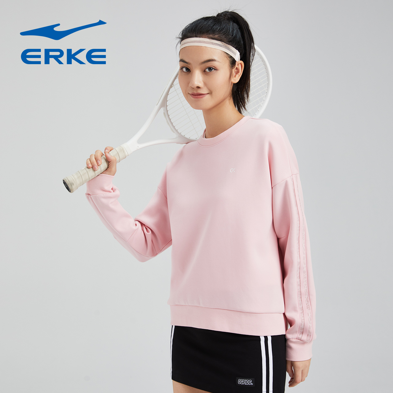 鸿星尔克卫衣2022春季新款女士气质百搭运动休闲薄款圆领卫衣上衣