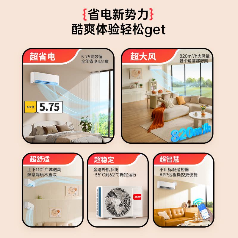 统帅/Leader海尔智家出品超省电Max1.5匹超一级变频空调挂机 KFR-35GW/09ETA81TU图片
