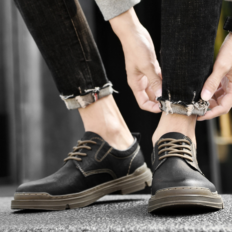公子飒男鞋休闲皮鞋男真皮软底舒适韩版复古时尚帅气青年男士上班工作