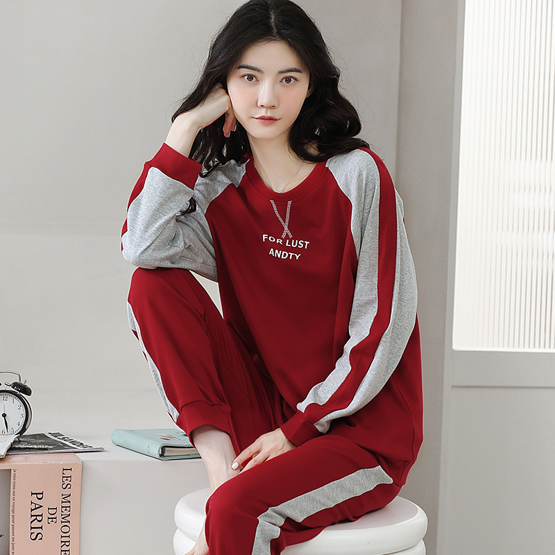 浪莎100%纯棉睡衣女春秋冬季2025年新款长袖束脚家居服可外穿套装 XL建议120-140斤 LS-YS5239双面纯棉