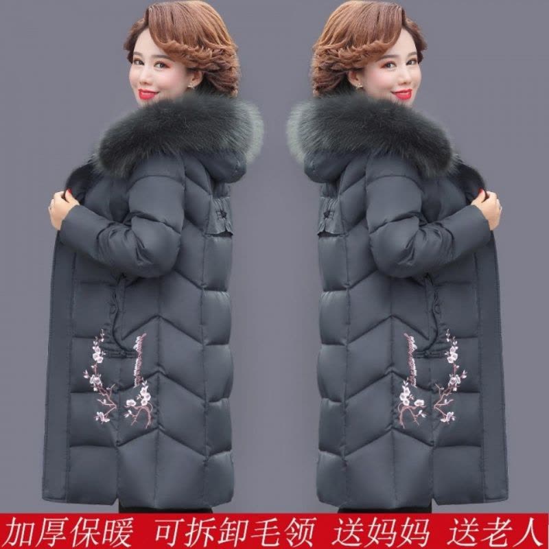 老年人妈妈装冬季棉服外套女2021新款中长款加大加厚保暖绣花棉袄莎丞图片