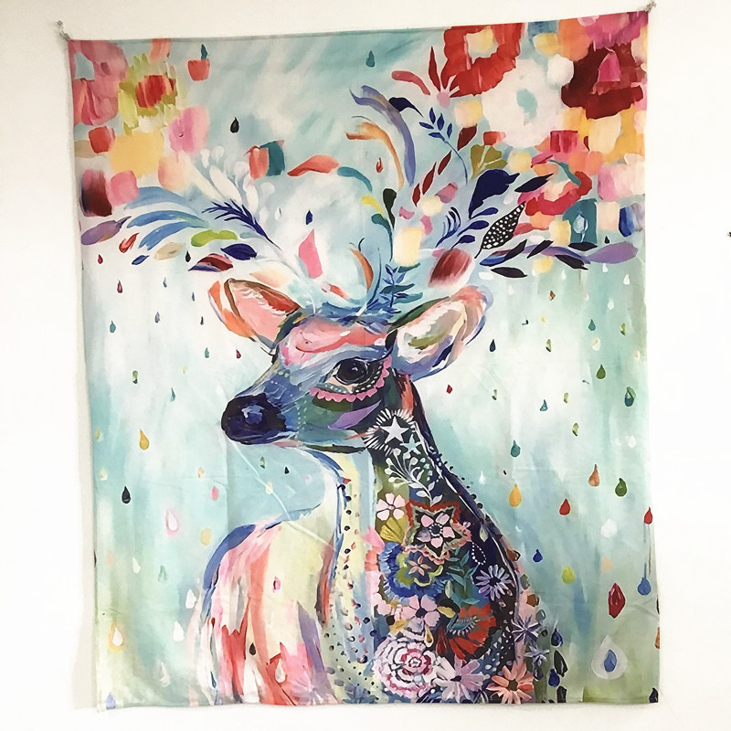 汐岩背景布挂布少女房间宿舍改造卧室直播拍照床头边装饰挂毯 竖版鹿【1.3*1.5米高】送灯