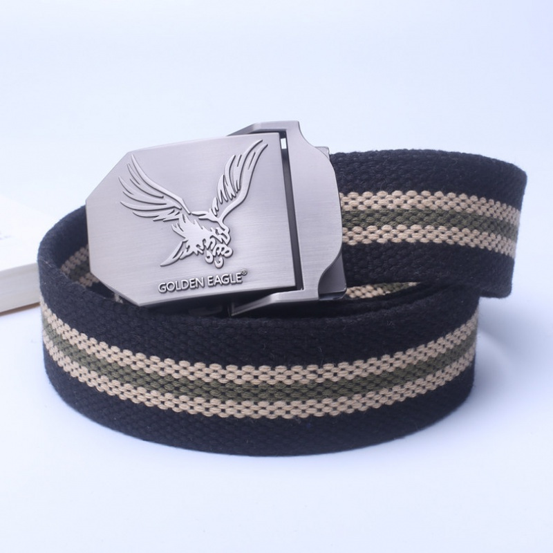 家柏饰(CORATED)帆布腰带男士平滑自动扣皮带学生大码裤带加长军训青年休闲布带潮 老鹰黑色条纹155cm