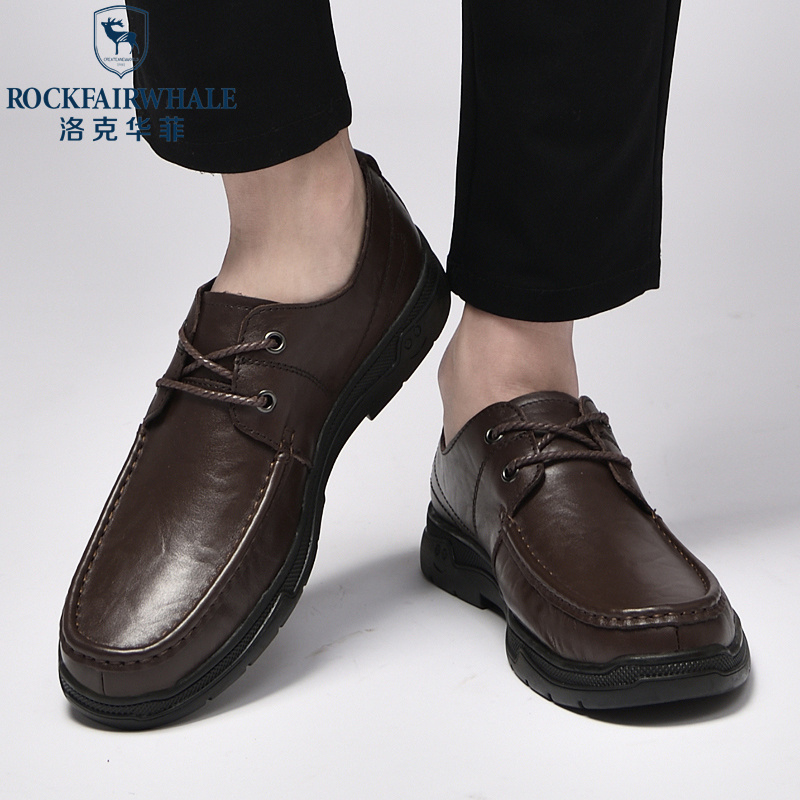 洛克华菲男鞋商务夏季增高正装皮鞋男真皮男士新款透气休闲鞋子