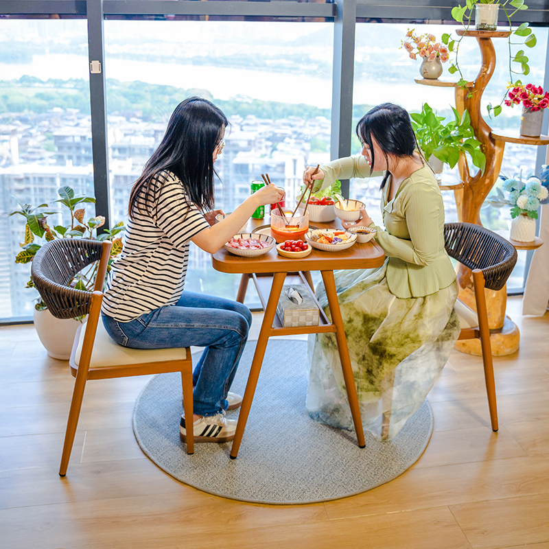 紫叶蒂娜桌椅餐桌家用小户型阳台桌围炉煮茶餐台多功能餐桌椅组合高清大图