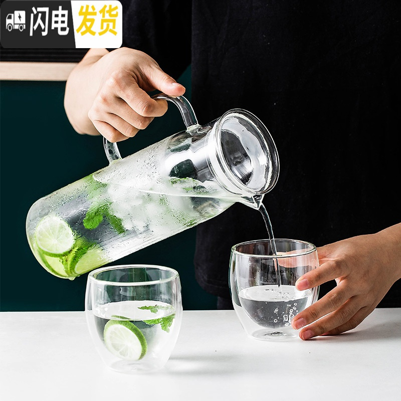 三维工匠玻璃水壶高硼硅耐热耐冷防爆水具茶具 夏季冷饮果汁壶带盖冷水壶 D款月把不锈钢盖水壶/单个凉水壶高清大图