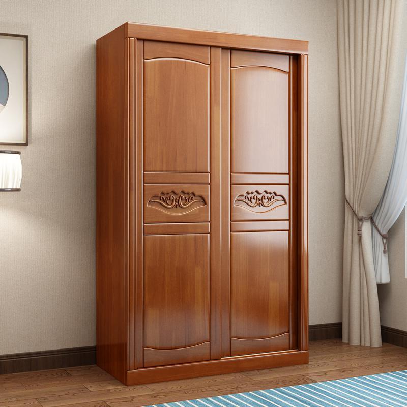 中式实木衣柜橡木推拉组装衣柜现代简约的卧室经济型家用大衣橱视频
