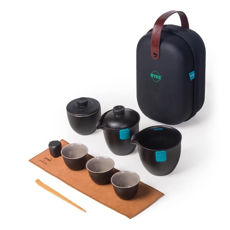 百科快客杯旅行套装 盖碗公道杯功夫泡茶茶具 黑色 一壶3杯高清大图