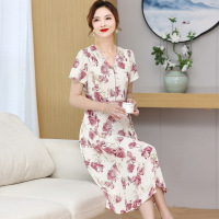 40岁中老年衣服女夏季60大码宽松妈妈装连衣裙时尚夏装雪纺裙 3XL(建议125-140斤） 粉色连衣裙
