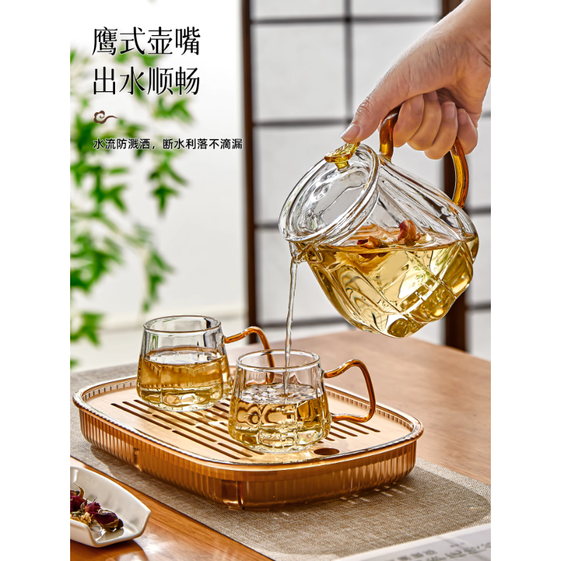 苏宁 优合创佳 玻璃茶壶套装 南瓜泡茶壶*1+品茗杯*4高清大图