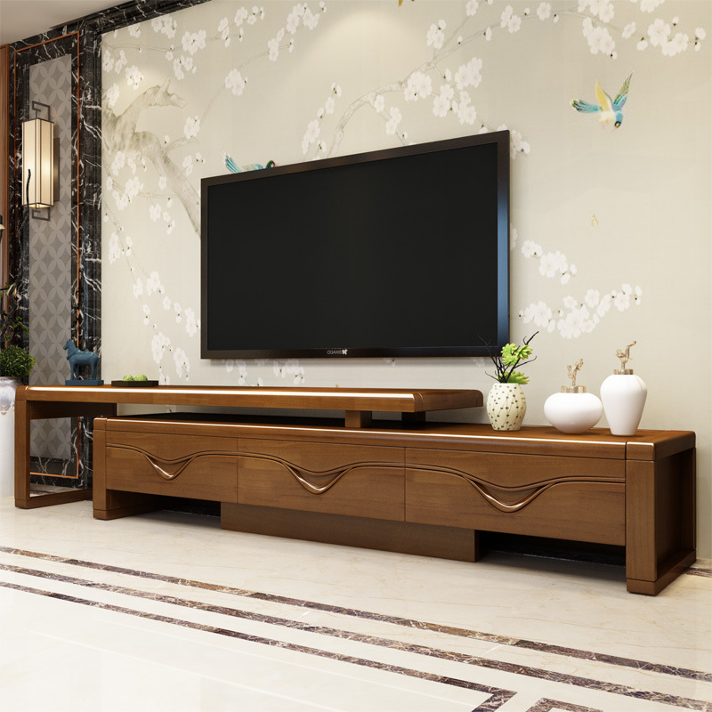 兰秀家居 实木电视柜简约现代新中式地柜式伸缩小户型客厅家具