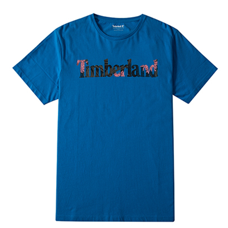 Timberland添柏岚男装新款圆领印花短袖T恤A1X1G灰粉蓝