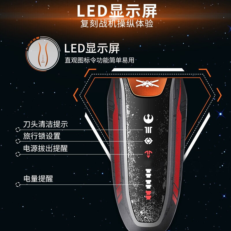 飞利浦(Philips)电动剃须刀SW6700 星战系列X-Wing战机版 三刀头旋转式充电刮胡刀 全身水洗 强劲动力