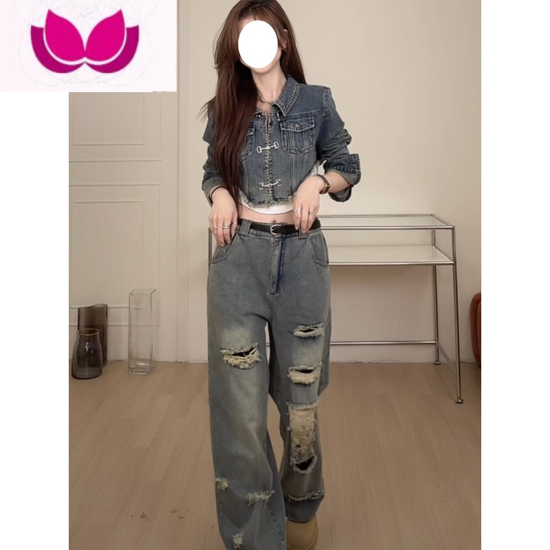 七斓牛仔套装秋季女chic2022美式辣妹短裙套甜辣上衣炸街裙子