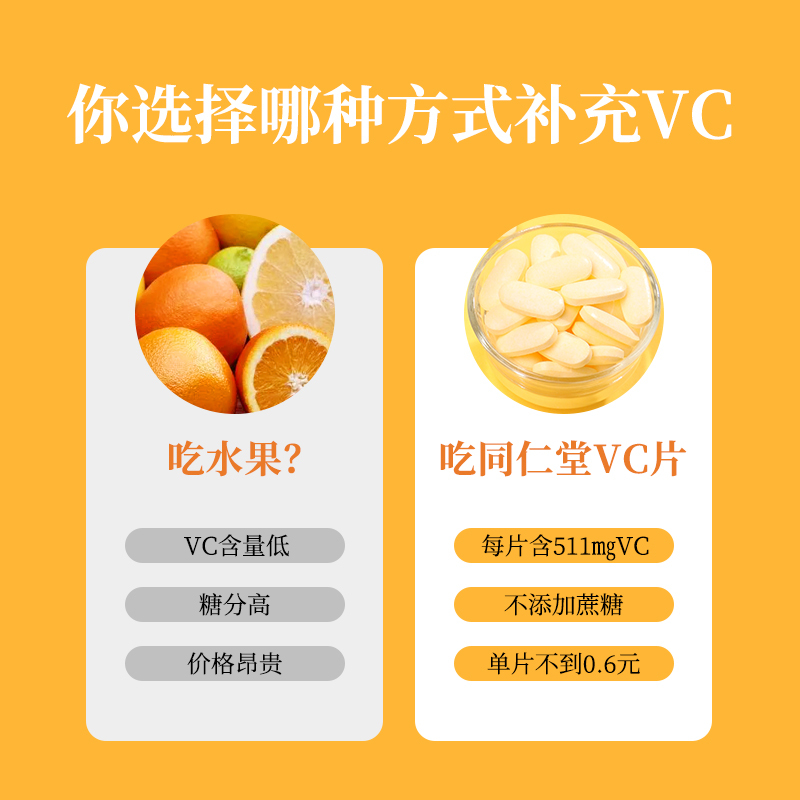[5瓶装]北京同仁堂维生素C咀嚼片VC片补充成人维C复合多种b族官方旗舰店