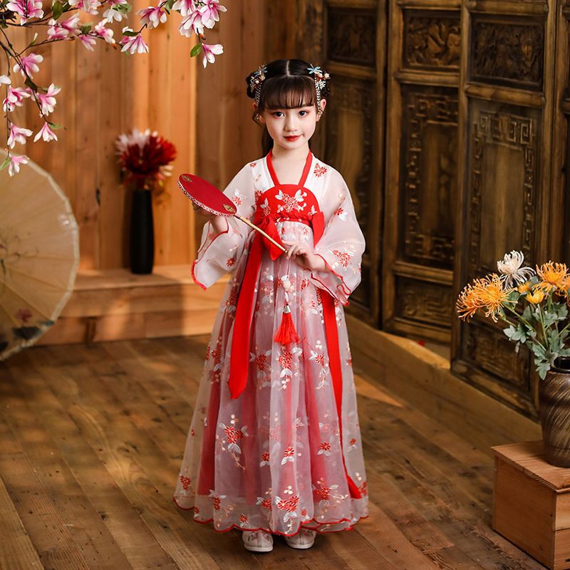 乌鹿女童汉服襦裙中国风唐装儿童古装仙连衣裙樱花公主裙春秋演出服