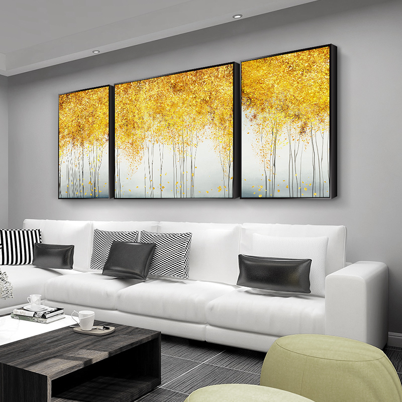 北欧轻奢大客厅装饰画金色沙发背景墙办公室壁画挂挂画