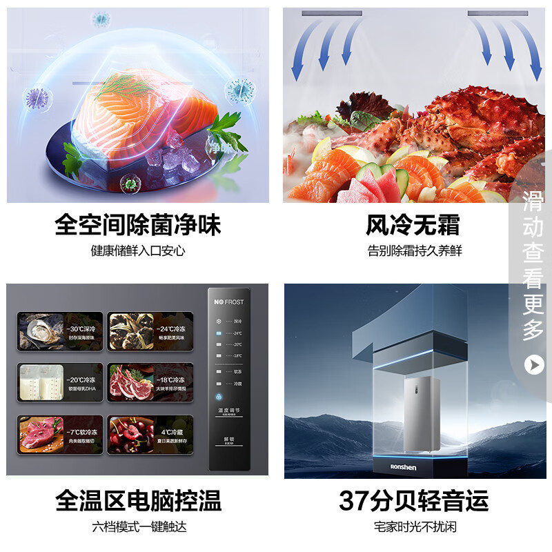 [官方正品]容声201升立式冰柜一级能效风冷无霜除菌净味母乳冷藏冷冻抽屉式冷柜BD-201WRSY墨韵灰以旧换新高清大图