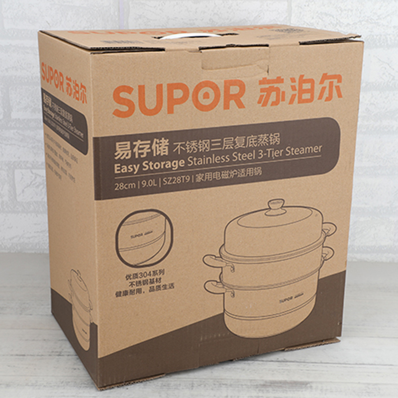 苏泊尔(SUPOR)蒸锅304不锈钢锅易存储炉灶适用加厚复底蒸笼蒸屉家用蒸馒头锅大容量 SZ28T9三层28cm拱形盖