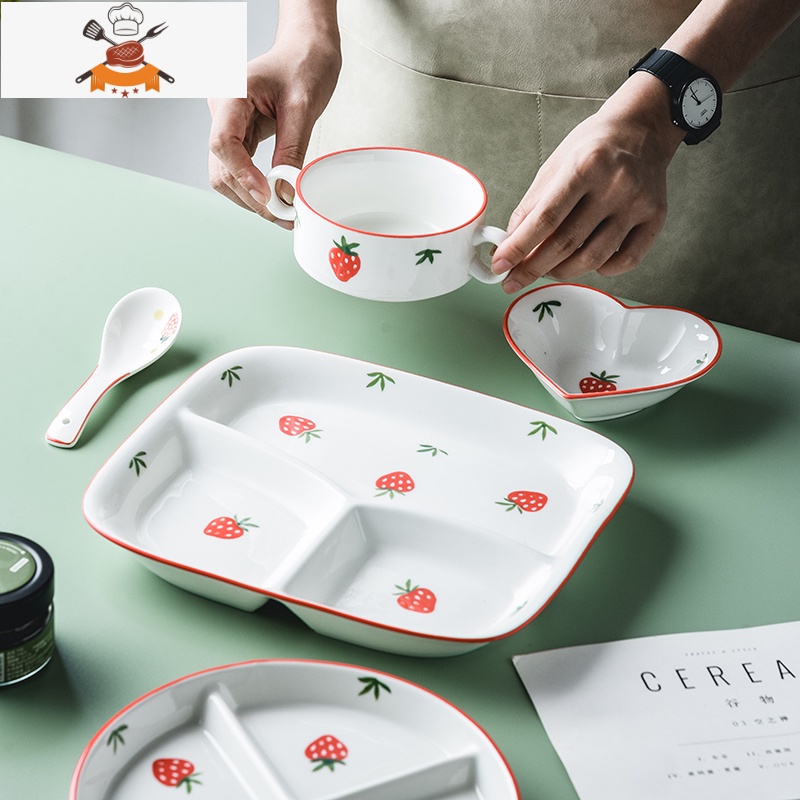 敬平北欧创意三格分餐盘菜盘家用陶瓷分格盘一人食早餐盘碟子餐具套装高清大图