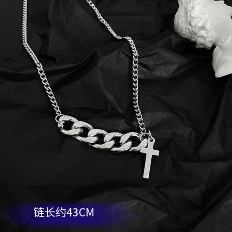 欧美街头嘻哈钛钢拼接十字架项链男ins潮个性小众设计短款配饰品 钛钢拼接十字架项链[钛钢不掉色]