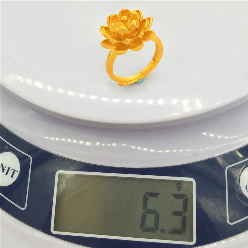 女士戒指黄铜镀金荷花欧币金大戒指3D印金首饰PTHSMY5420送女朋友七夕情人节礼物