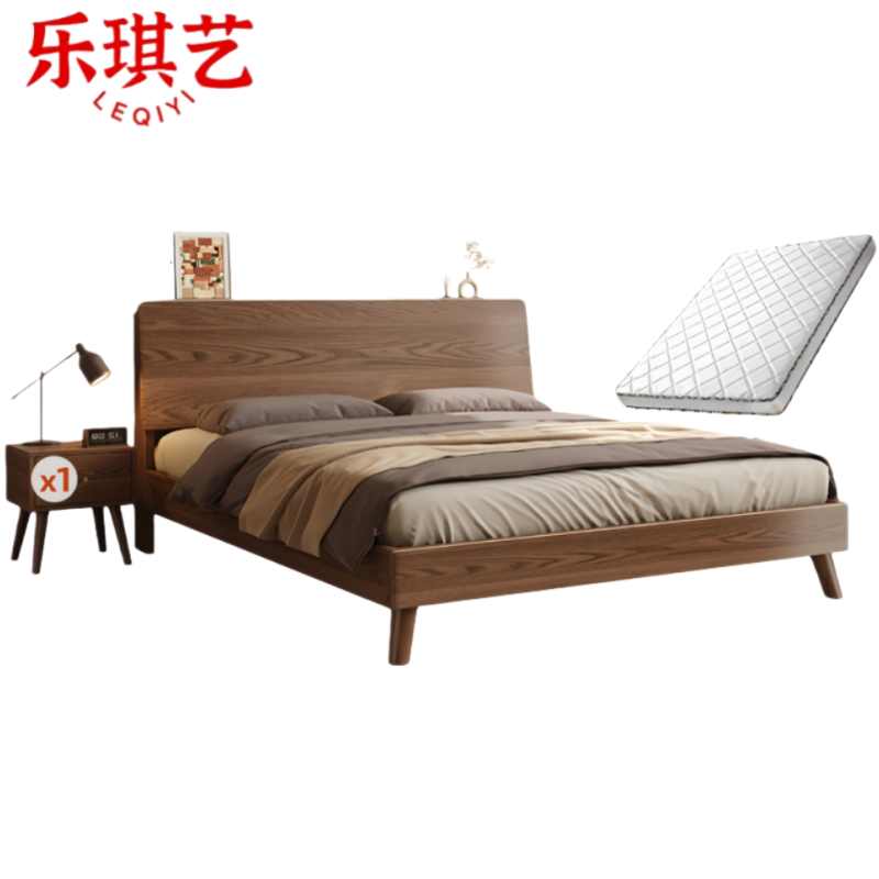 乐琪艺 单人床+床垫+床头柜 实木 套高清大图