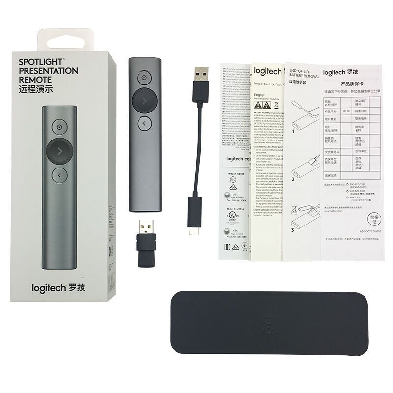 罗技(Logitech)Spotlight 无线演示器 投影笔 翻页笔 演示笔 演讲神器 电子教鞭 USB蓝牙接口