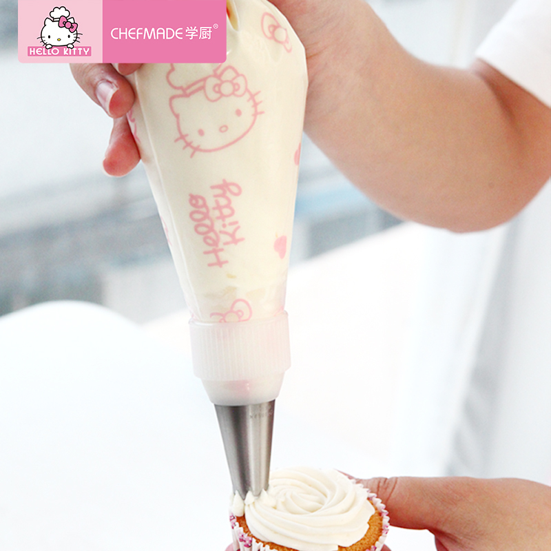 学厨 一次性曲奇饼干挤奶油宝宝辅食蛋糕裱花袋 HELLO KITTY正版授权烘焙工具凯蒂猫图案 12个装 KT7052