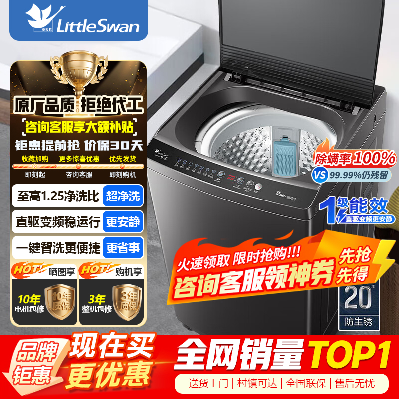 小天鹅10KG 波轮洗衣机TB100V26DT