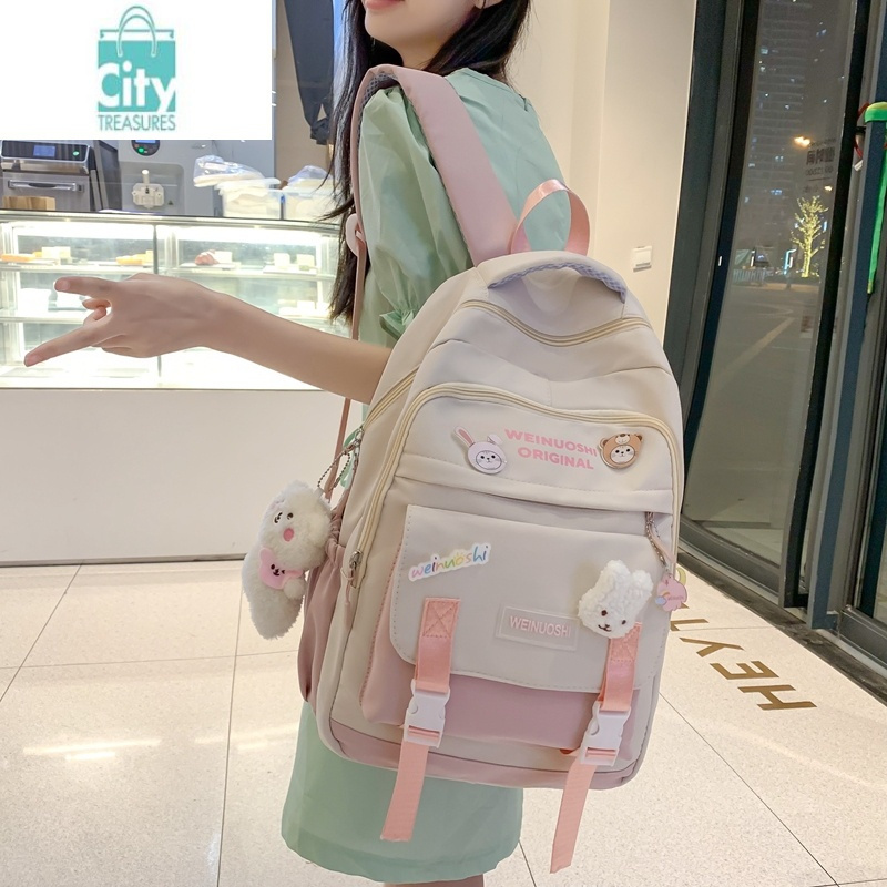 bangdou书包女韩版高中初中生大容量日系撞色双肩包旅行小学生简约