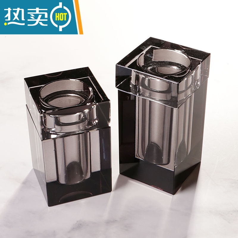 敬平现代欧式创意玻璃灰色棉签盒套装家用客厅纸巾盒茶几套装 棉签筒丨金色牙签高清大图