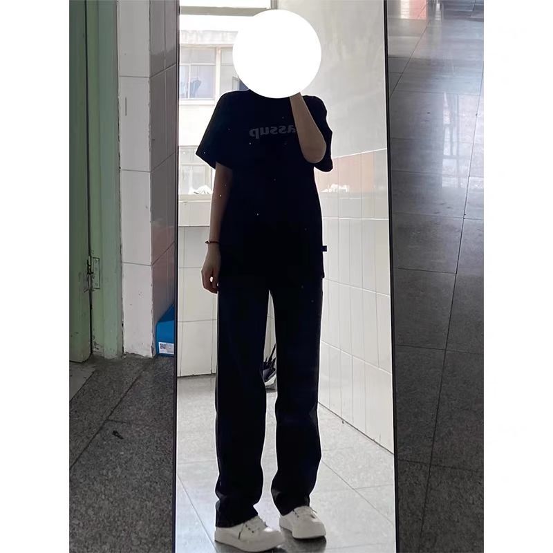 黑色直筒牛仔裤女秋季新款高腰显瘦chic复古辣妹拖地长裤子潮ins 1805杏色[高品质] 2XL