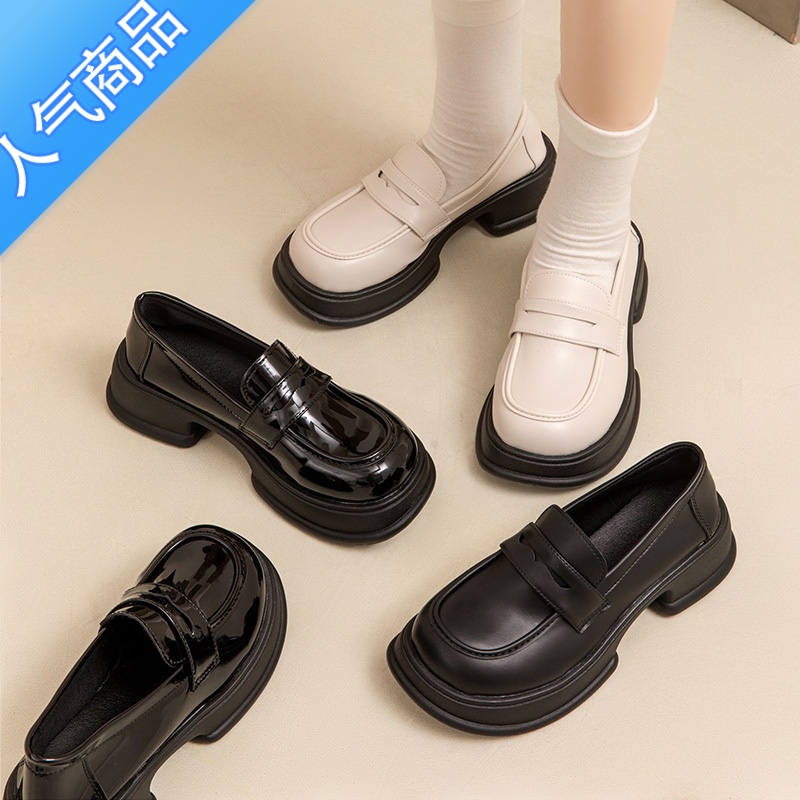 SUNTEK小皮鞋女2023春季新款英伦风jk粗跟厚底乐福鞋女学院休闲百搭单鞋高清大图