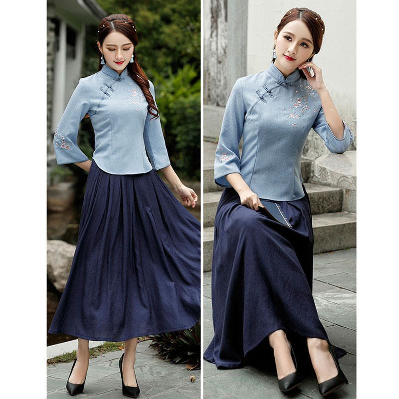 鸢乐唐装 民族服装 舞台服装 中式服装民国风女装棉麻盘扣唐装套装女复古中国风汉服女茶艺服装旗袍上衣 价格图片品牌报价 苏宁易购少泽服饰专营店