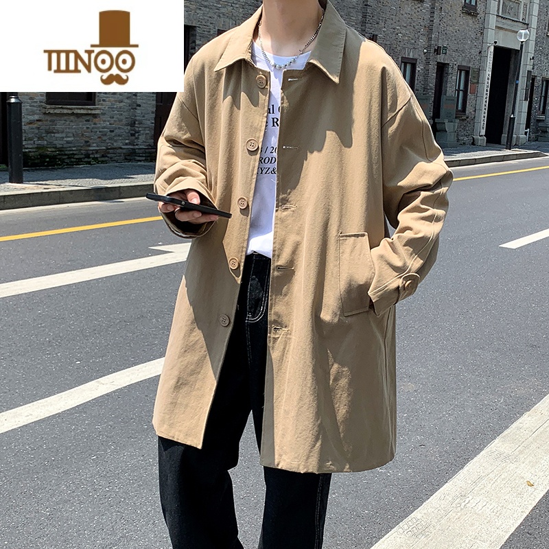 YANXU风衣男中长款感休闲大衣男士外套2023新款潮牌男装 卡其色 4XL