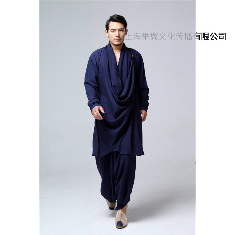 举翼王子棉麻套装太及服禅茶服套装修身长款中国风男装高清大图