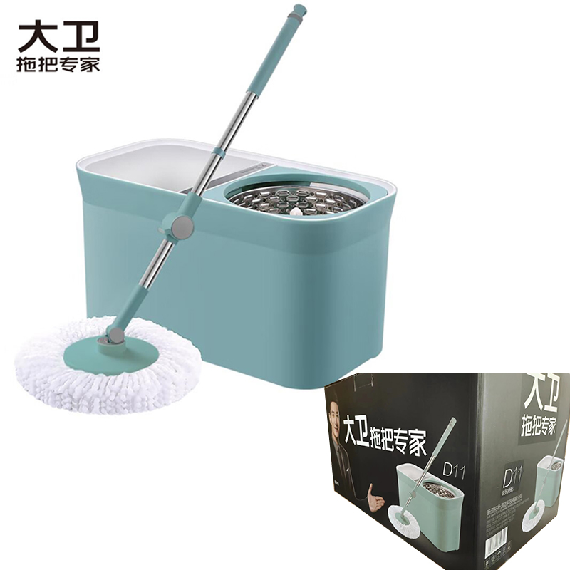 大卫 旋转拖把36cm杆伸缩 加厚拖布双驱动强吸污免手洗 共配置2头 D11