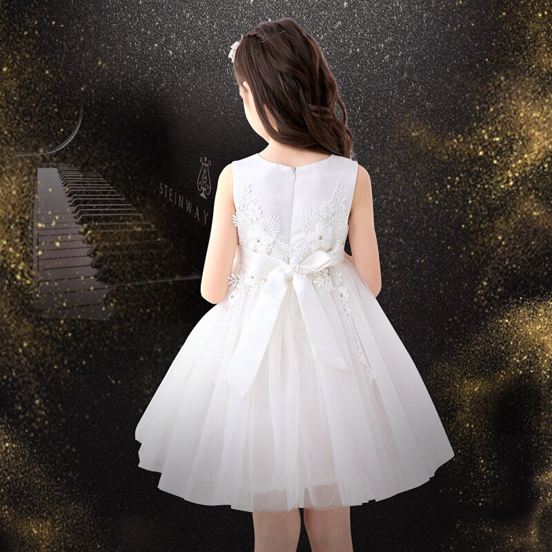 女童网纱蓬蓬公主裙花童白色纱裙生日主持人小礼服儿童连衣裙