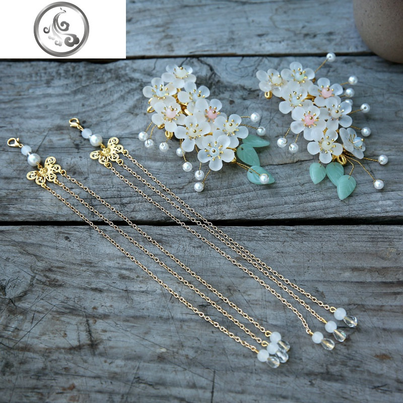 汉服头饰女流苏步摇发夹古风发饰套装花朵对夹古装写真表演配饰品jimi