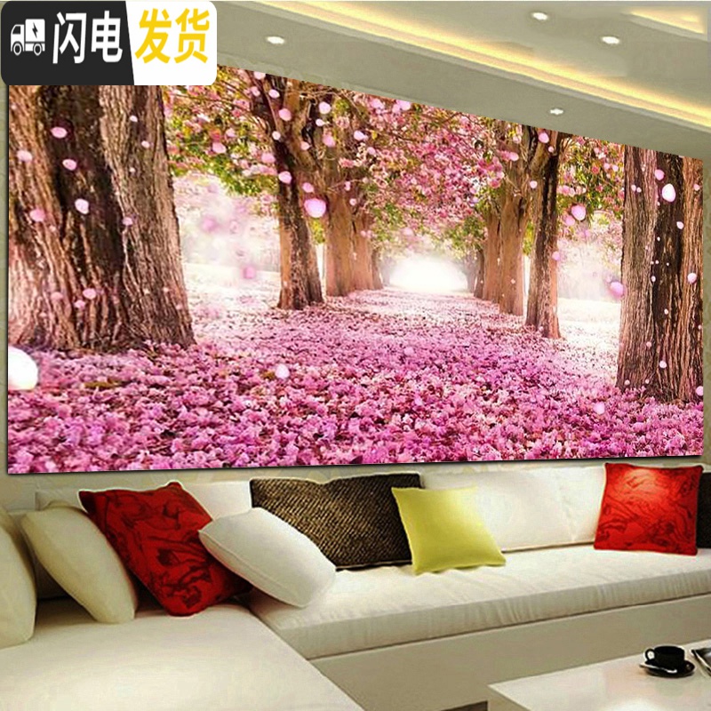 三维工匠钻石画新款客厅浪漫樱花树风景2019满贴砖大气自己 [满钻]110*40cm[炫彩魔方AB][全部贴]多配十字绣高清大图