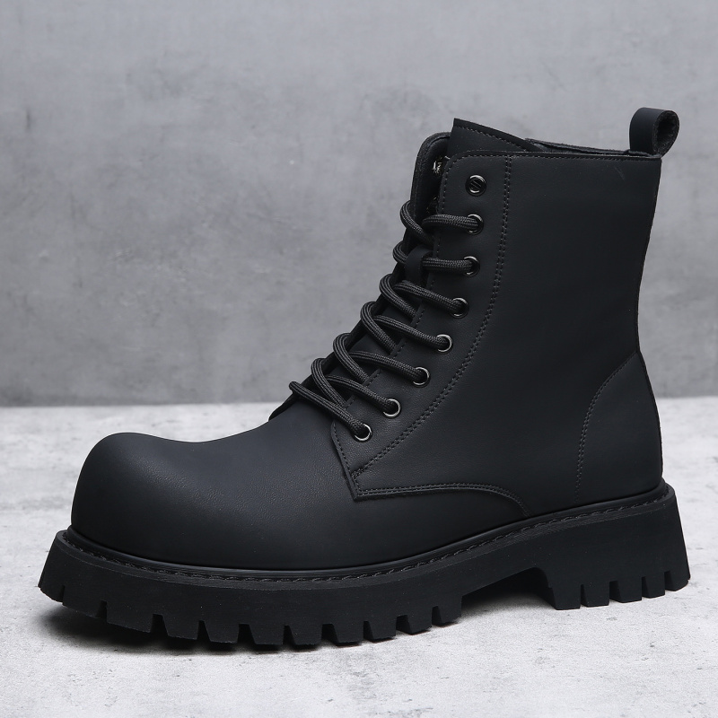 冬季新款长筒马丁靴男英伦暗黑高帮机车靴子厚底增高加绒皮靴