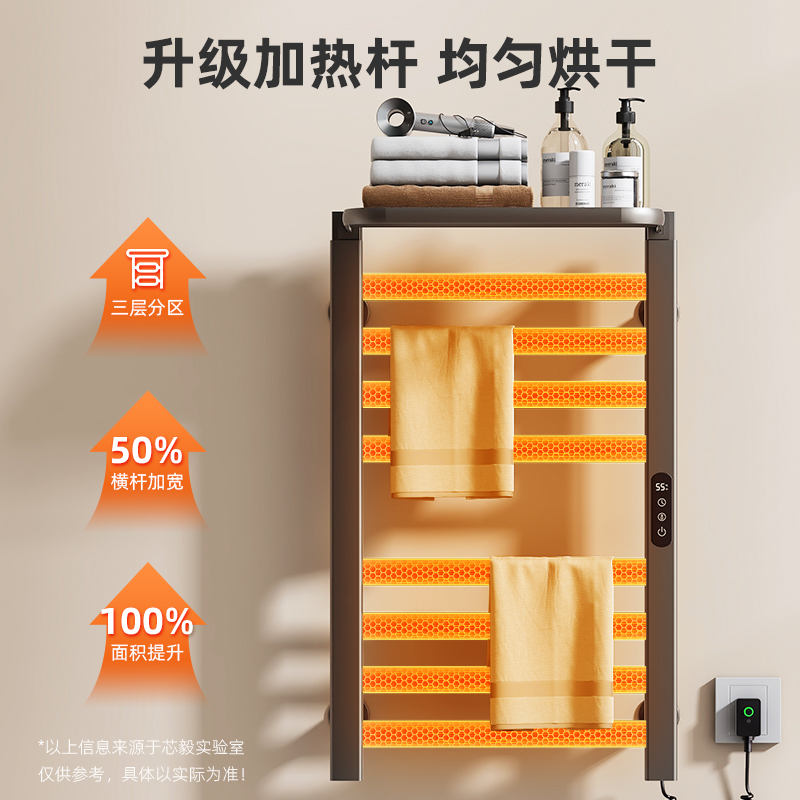 SIOYIE芯毅 智能电热毛巾架家用浴室卫生间毛巾杆电加热恒温浴巾烘干置物架打孔安装R395(自行安装)高清大图