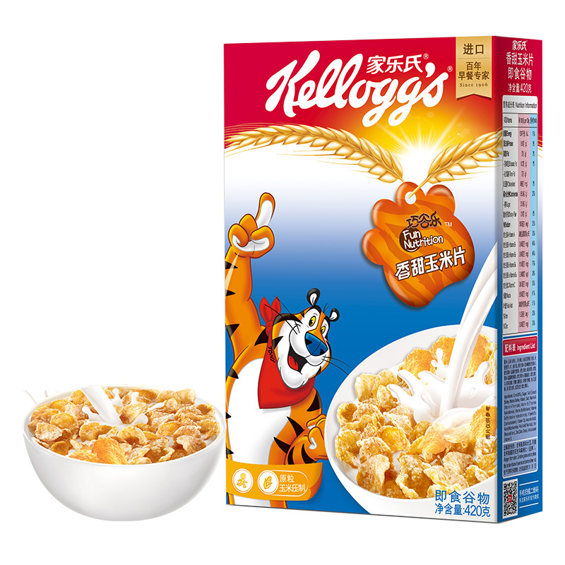 家乐氏(Kellogg’s)香甜玉米片420g 泰国进口麦片 即食冲饮 营养谷物早餐